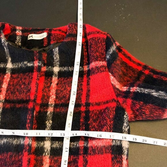 Muice Fashion Plaid Ruffle Snap Button Long Coat Red Black Small - Picture 5 of 7